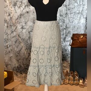 Ultra Pink Light Blue Eyelet Maxi Skirt | Size Large -| NWOT